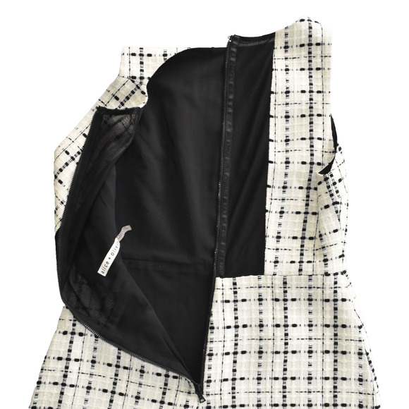 A6 Auth ALICE + OLIVIA Off White W/Black Square Panel Tweed Shift Dress Size 6 - Picture 4 of 7